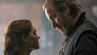 Emily Carey as Alicent and Rhys Ifans as Otto in House of the Dragon