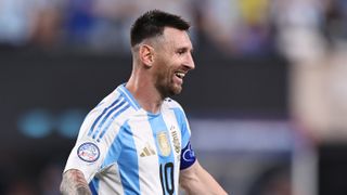 Lionel Messi of Argentina celebrates reaching the Argentina vs Colombia live stream for the Copa America 2024 final