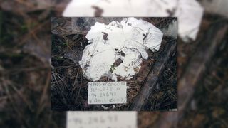 photo of a torn and tattered page from a diary sitting on a black tabletop