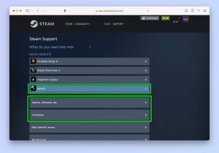 A screenshot showing how to request a refund on Steam