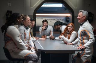 "Stars On Mars" celebronauts, including Lance Armstrong and Ariel Winter, come together in their simulated Martian habitat. 