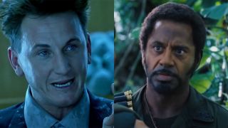 screenshots of Sean Penn in I Am Sam and Robert Downey Jr. In Tropic Thunder