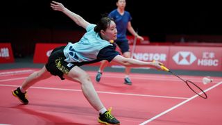 Mayu Matsumoto (L) and Wakana Nagahara of Japan practice for the BWF World Tour Finals 2023