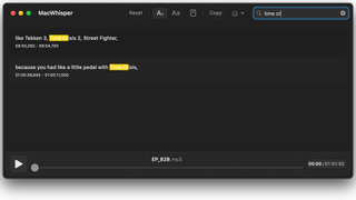 MacWhisper searching for text