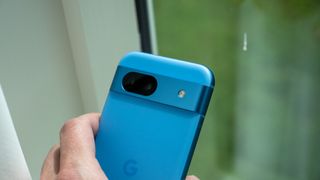 The Google Pixel 8a in the Bay blue colorway