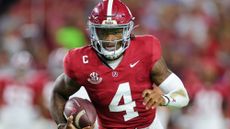 Jalen Milroe #4 of the Alabama Crimson Tide rushes for a touchdown against the Georgia Bulldogs during the first quarter at Bryant-Denny Stadium on September 28, 2024 in Tuscaloosa, Alabama. (Photo by Kevin C. Cox/Getty Images)