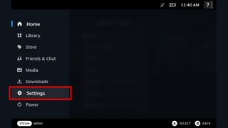 Steam Deck Settings menu.