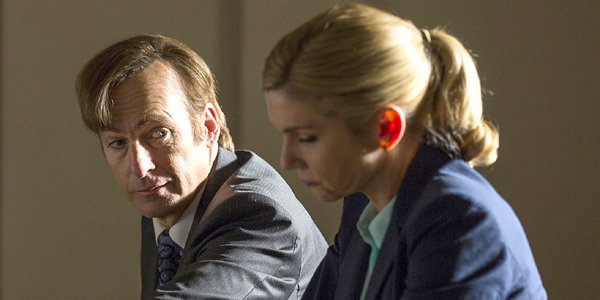 Better Call Saul Bob Odenkirk Jimmy looks at Rhea Seehorn Kim ponytail AMC