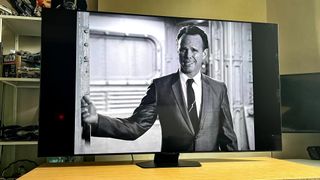 Samsung TV on standing desk 