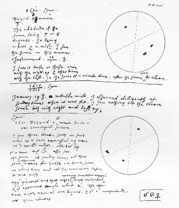 Written notes and sunspot drawings.