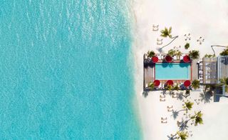 An aerial view image of the hotel villas