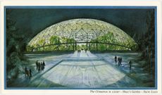 Unknown artist. “The Climatron in winter–Shaw’s Garden–Saint Louis.” c. 1960. Postcard. 4 \00d7 8″ (10.2 \00d7 20.3 cm). The Missouri Botanical Garden Archives, , as part of the 'Emerging Ecologies' exhibition