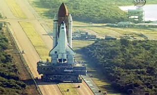 Space shuttle Atlantis rolls out to Launch Pad 39A on Nov. 10, 2007 for its launch in December.