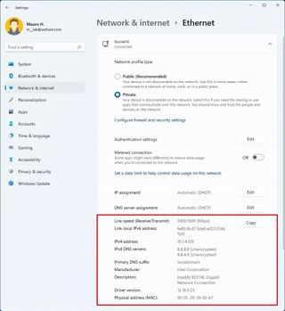 Ethernet connection configuration