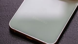 Close-up on Samsung logo on Galaxy S23 FE