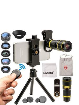 Godefa Cell Phone Camera Lens with Tripod on a white background