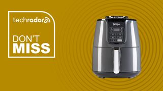 Ninja Air Fryer AF100UK on a yellow background