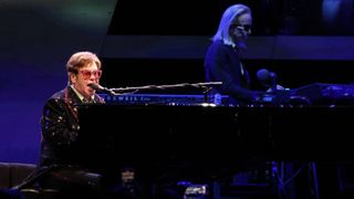 Sir Elton John Performs live on stage during his "Farewell Yellow Brick Road" Tour at The O2 Arena