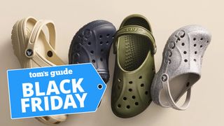 Four Crocs show with a Tom&#039;s Guide Black Friday sticker