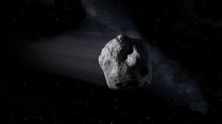 An artist&#039;s depiction of an asteroid.