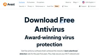 Website screenshot for Avast Antivirus Software showing that Avast has received best cyberthreat detection five years in a row.