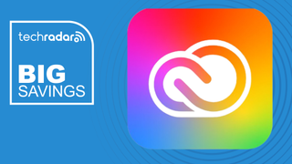 Adobe Creative Cloud logo next to a TechRadar text block that reads 'Big Savings'.