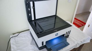 HP Smart Tank 7602 review unit on table