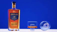 bottle of Mortlach whisky and two Cowie glasses designed by Felicia Ferrone