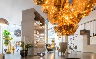 Lighting display inside Tom Dixon’s new showroom space in Soho, New York