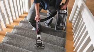 Shark NV752 Rotator Powered Lift-Away TruePet Upright Vacuum being used on the stairs