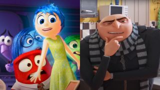 Emotions afraid of anxiety in Inside Out 2/Gru looking contemplative in Despicable Me 4