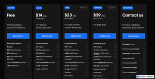 Screenshot of webflow pricing