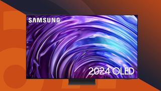 Best 65-inch buying guide image 2025 with Samsung S95D on orange background 