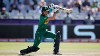 South Africa's Laura Wolvaardt watches the ball after playing a shot during the semi-final T20 women's World Cup cricket match between South Africa and England ahead of the 2024 Women's T20 World Cup