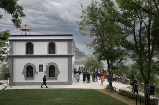 Exterior view of the Lighthouse of Santa Clara Island, which contains a sculpture by Cristina Iglesias