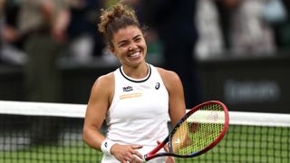  Jasmine Paolini of Italy celebrates reaching the Paolini vs Krejcikova Wimbledon final 2024