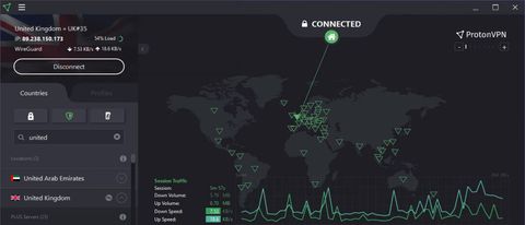 ProtonVPN – kartgrensesnitt.