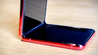 Motorola Razr+ crease on hinge shown off.