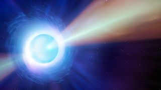 artist's impression of a pulsar ejecting vast pulses of radiation. 