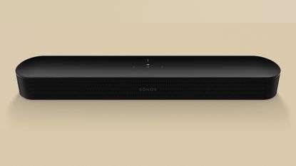 Sonos Beam 2nd Gen review, unit in black on yellow background