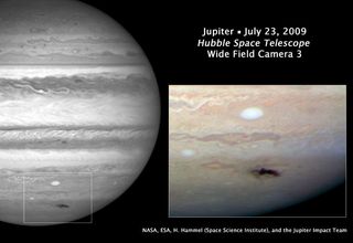 Hubble Space Telescope took the sharpest visible-light picture of the atmospheric debris from the collision with the comet or asteroid on July 19. Notably, this was Hubble's first science observation following its repair and upgrade.