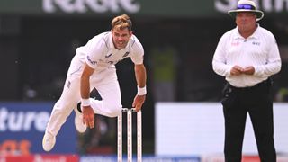 Jimmy Anderson bowling for England in the England vs West Indies live stream at Lord&#039;s