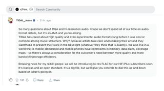 Tidal comment on Reddit