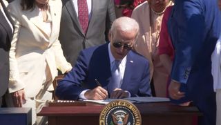 President Joe Biden signs the CHIPS Act into law on Aug. 9, 2022.