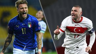 Turkey vs Italy live stream Euro 2020 — image showing Ciro Immobile of Italy and Burak Yilmaz of Turkey