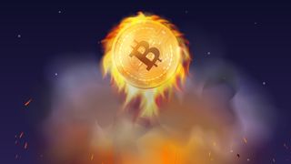 Bitcoin on fire stock image
