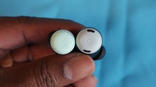 Google Pixel Buds Pro 2 next to the Pixel Buds Pro