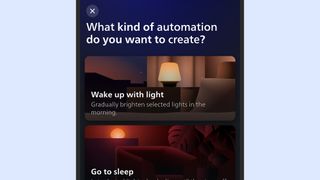 Philips Hue app choosing an automation