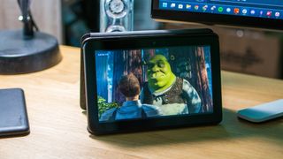 Amazon Fire 7 (2022) playing Shrek on desk