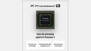 A Fujifilm X Processor 5 on a grey background